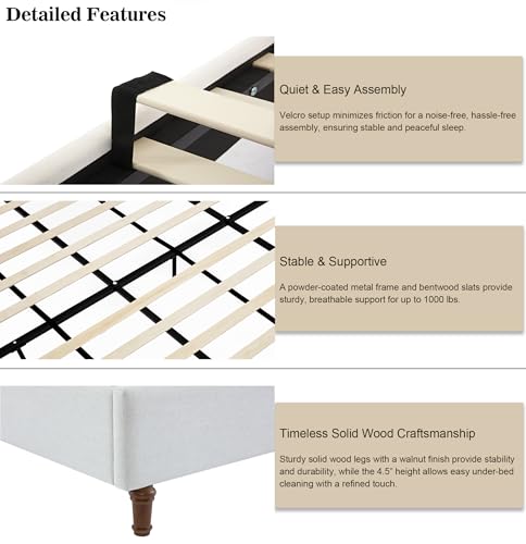 Queen Size Upholstered Platform Bed Frame with 54" Tall Wingback Headboard, view 6