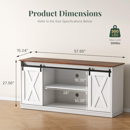 Farmhouse TV Stand for 65 Inch TV, Sliding Barn Doors, Media Console, view 3