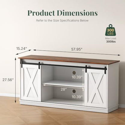 Farmhouse TV Stand for 65 Inch TV, Sliding Barn Doors, Media Console, view 3