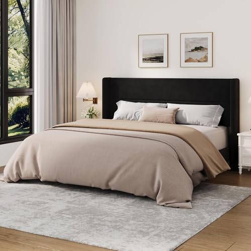 King Size Bed Frame with Wingback Headboard, Velvet Upholstered BedFrame, view 8