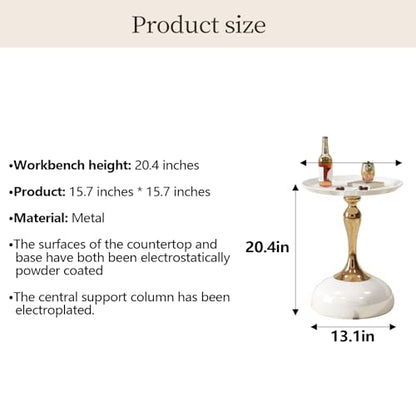 Small White Round Side Table with Gold Pedestal Base - Modern Chic Accent End Table for Living Room, Bedroom & Office Spaces