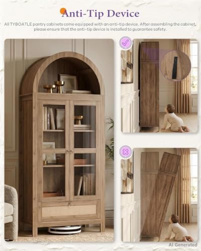 71'' Arched Pantry Cabinet with Glass Door for Kitchen Dining Room, view 5