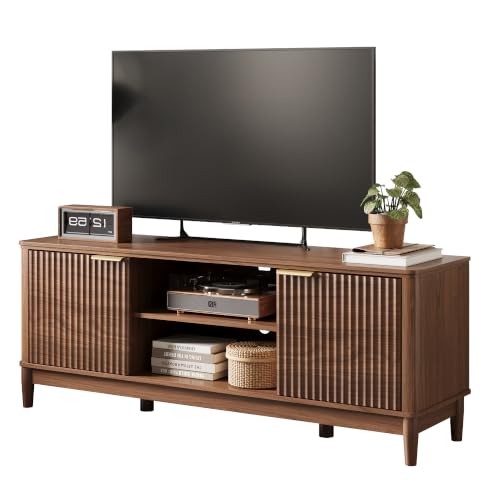 Mid Century Modern Fluted TV Stand for 65" TV, Walnut, view 3