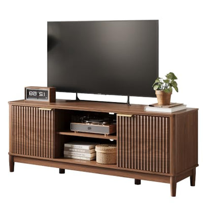 Mid Century Modern Fluted TV Stand for 65" TV, Walnut, view 3