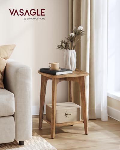 VASAGLE Side Table, 2-Tier Small Square End Table, Nightstand | With Tapered Legs, Curved Transitions, Honey Brown, MAEZO Collection, ULET236K01
