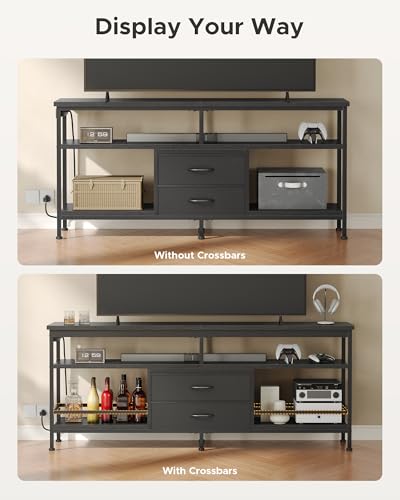 63in TV Stand for 55-75in TVs, LED Lights, Charging Station, Black, view 6