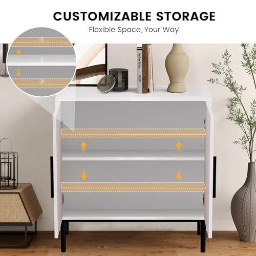 Sideboard Buffet Cabinet with Storage, Modern Wood Versatile Coffee Bar Console Table for Living Room Kitchen, Dining Room, Hallway, White-1 Pack