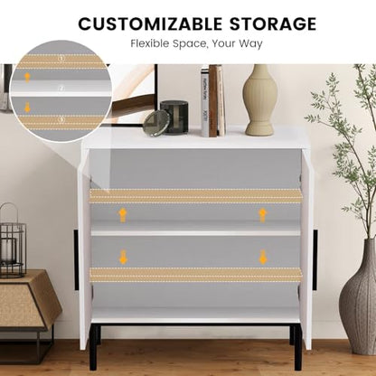 Sideboard Buffet Cabinet with Storage, Modern Wood Versatile Coffee Bar Console Table for Living Room Kitchen, Dining Room, Hallway, White-1 Pack