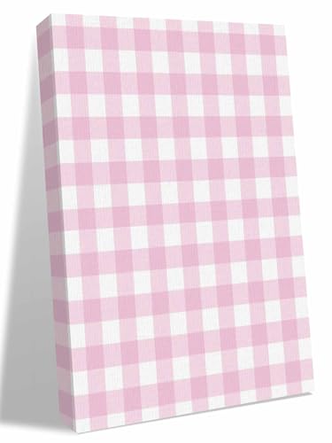 NuYeBiofx Modern Minimalist Checkered Canvas Wall Art Prints,48"x32" Framed Picture Artwork Farmhouse Light Pink Buffalo Plaid Printed Canvas Oil Painting for Living Room Bedroom Office,Ready to Hang