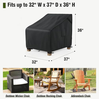 Patio Furniture Covers Waterproof, Outdoor Chair Covers for Rocking Chair, Fits up to 32W x 37D x 36H Inches, Ventilated Air Vents and Convenient Handles Included, Black, 2 Pack