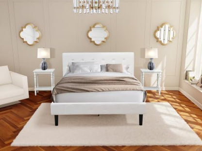 NL19Q-2BF14 3 Piece Queen Size Bedroom Set - Button Tufted Bed frame with Button Tufted - Linen white Velvet Fabric Upholstered Headboard and an Urban Gray Finish Nightstand