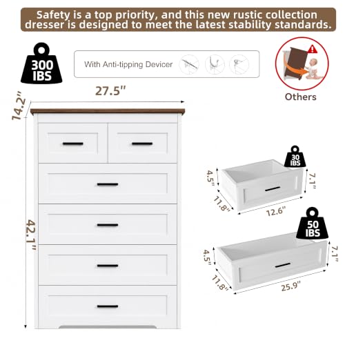 Farmhouse Tall Dresser for Bedroom Wood Chests of Drawers with Charging 6, view 4
