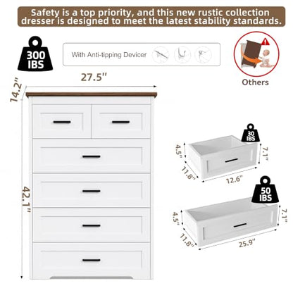 Farmhouse Tall Dresser for Bedroom Wood Chests of Drawers with Charging 6, view 4