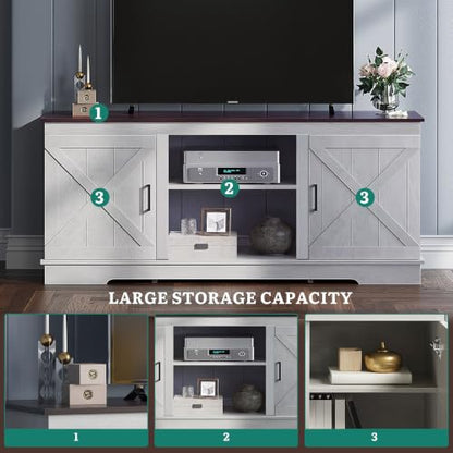 Farmhouse TV Stand with Double Barn Doors, Living Room, Grey White, view 5