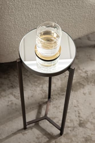 Aguilar Modern Mirrored Round Drink Table; 9 x 9 x 23; Bronze; Metal Accent Table with Mirrored Tabletop for Use as Small Plant Stand