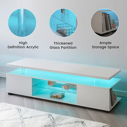 TV Stand for 70 Inch TV LED Gaming Entertainment Center Media Storage Console Table with Large Side Cabinet for Living Room White