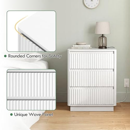 Set of 2 End Tables with Fast USB C Charging Station, Sofa Side Table with 3 Drawers, Large Storage Modern Wood Cabinet for Living Room, Bedroom, Office,White