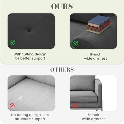 118'' Modular Sectional Oversized Boneless Couch, Tufted Cloud Sectional Couches for Living Room, L Shape Deep Seat Sofa with Ottoman & 3 Throw Pillows,Corduroy Couch,Dark Grey