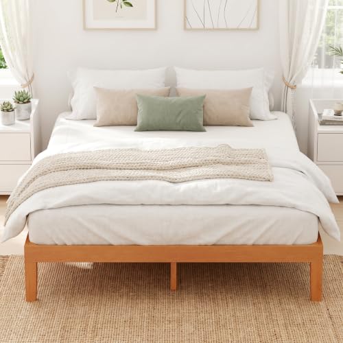Solid Wood Platform King Size Bed Frame, 12IN, 700LBS, view 4