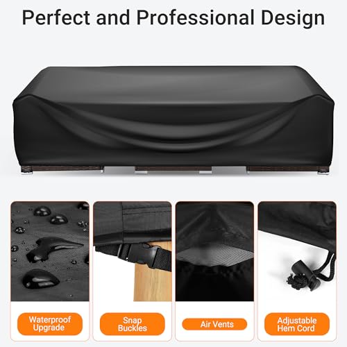 Patio Furniture Covers Rectangle, Outdoor Table Covers Waterproof, Heavy Duty Outdoor Furniture Cover, Patio Sectional Set Cover 90" L x 64" W x 28" H, Black