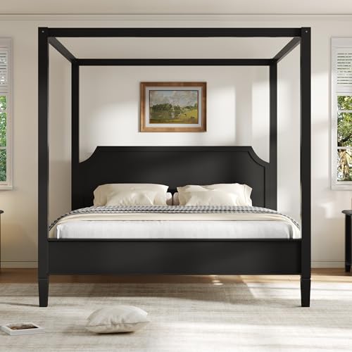 Queen Size Wood Canopy Bed Frame with Headboard, view 2
