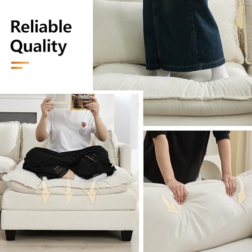 111'' Sectional Cloud Deep Seat Couch, Modern Comfy Chenille L Shaped Sectional Sofa for Living Room Set, Upholstered Modular 4-Seats Sofa Couch with Movable Ottoman, Beige