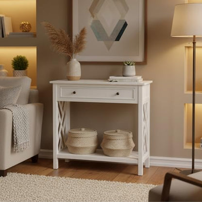 Coventry 32-Inch Wood Console Table with Drawer & Lower Shelf – Traditional to Contemporary Sofa Table with Open Side Accent Design for Entryway, Hallway or Living Room by (White)