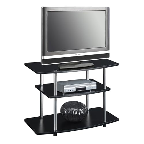 Designs2Go No Tools 3-Tier TV Stand 31.5" - Entertainment Center for TVs up to 37 Inches, Modern TV Console with Shelves for Living Room, Family Room, Black