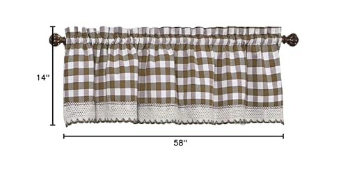 Room Darkening Window Valance, 58W x 14L Inches Top Rod Pocket Checkered Gingham Curtain Valance Scarf, Modern Farmhouse Window Curtain Valance Classic Buffalo Checked Plaid, Taupe