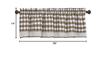 Room Darkening Window Valance, 58W x 14L Inches Top Rod Pocket Checkered Gingham Curtain Valance Scarf, Modern Farmhouse Window Curtain Valance Classic Buffalo Checked Plaid, Taupe