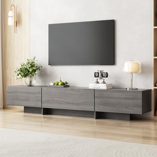 76.4'' TV Stand for Living Room, Grey TV Console with 3 Drawers, view 2