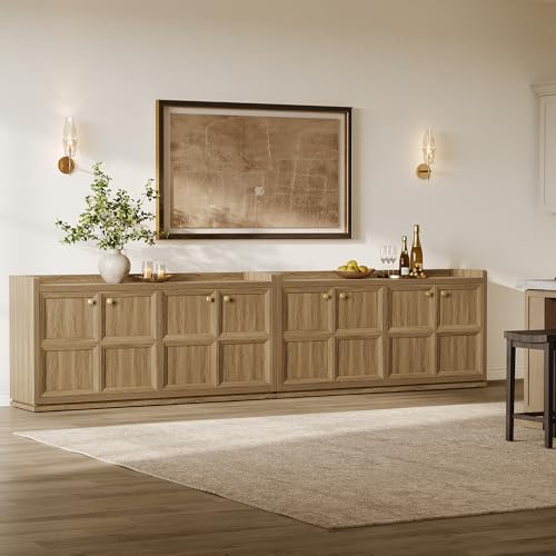 61.7" 4-Door Buffet Sideboard Cabinet Living Room, 2 PCS Brown Oak, view 2