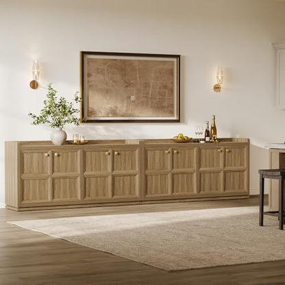 61.7" 4-Door Buffet Sideboard Cabinet Living Room, 2 PCS Brown Oak, view 2