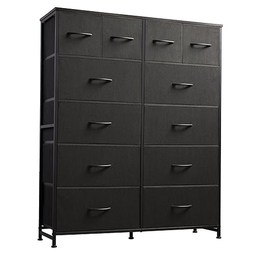 12 Drawer Tall Black Fabric Dresser Bedroom Storage Chest, view 2
