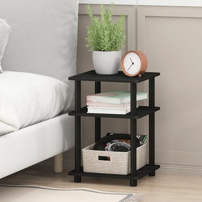 TURN-N-TUBE Side Table, 3-Tier Square Modern End Table, Open Shelves Nightstand, Night Stand, Bedside Table, Easy Assembly, for Living Room, Bedroom, Blackwood | Easy Assembly