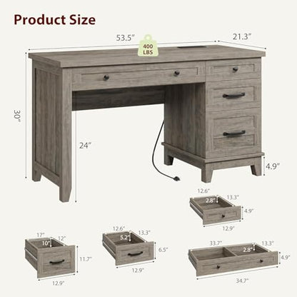 Farmhouse Home Office Desk with Power Outlets & USB Ports, view 3