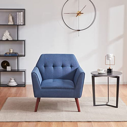 Accent Chairs for Bedroom, Midcentury Modern Living Room Accent Arm Chair, Linen Fabric Comfy Reading Chair, Tufted Sofa Chair, Blue