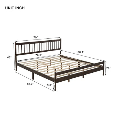 JIVOIT King Size Platform Bed with Headboard and Footboard, Traditional Style Pinewood Bed with Strengthened Bed Frame, Under-Bed Storage Space, No Box Spring Needed