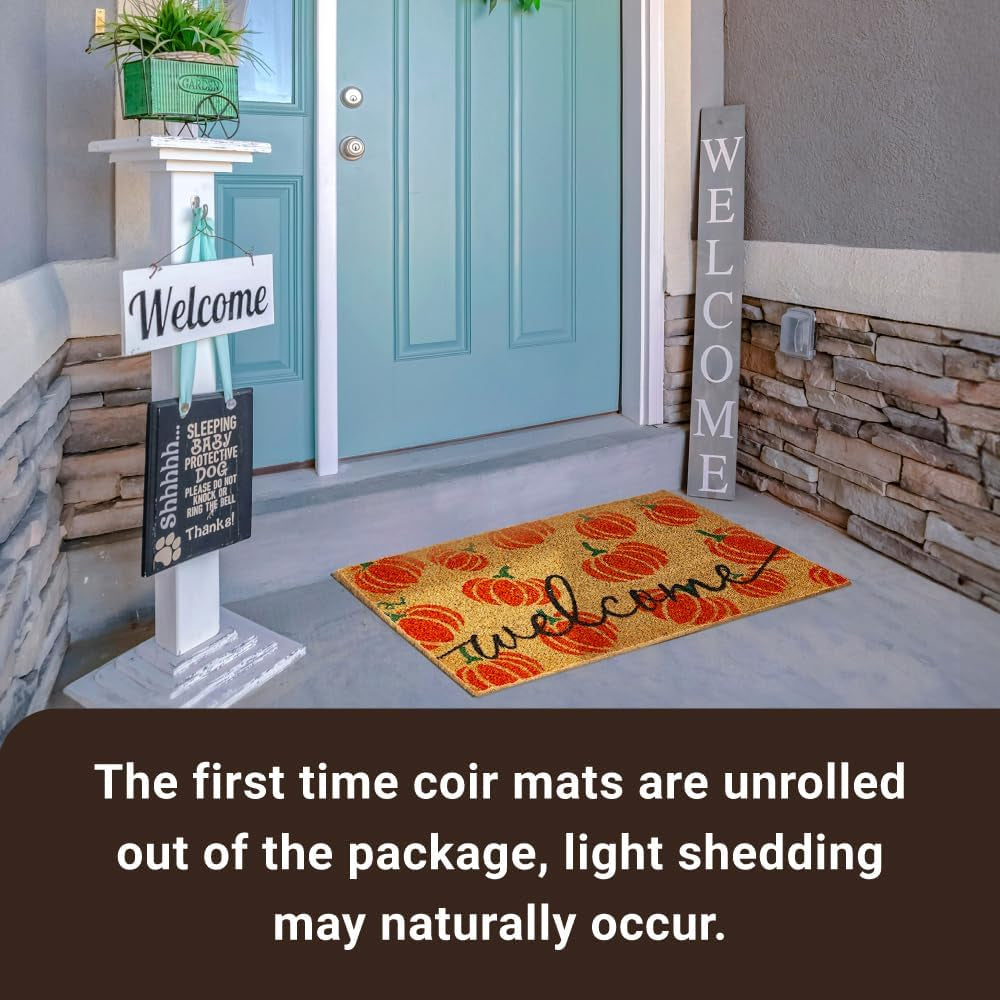 Halloween Coco Coir Door Mat with Heavy Duty Backing, Welcome Doormat (17" X 30"), Doormat Entrance (Welcome1 - Halloween)