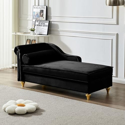 Velvet Chaise Lounge with Storage, Modern Fainting Couch for Living Room, view 8