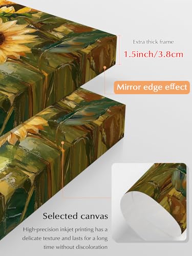 NuYeBiofx Farm Sunflower Oil Painting Art Canvas Wall Art Prints,48"x32" Framed Picture Artwork Yellow Red Blossom Floral Leaf Printed Canvas Oil Painting for Living Room Bedroom Office,Ready to Hang