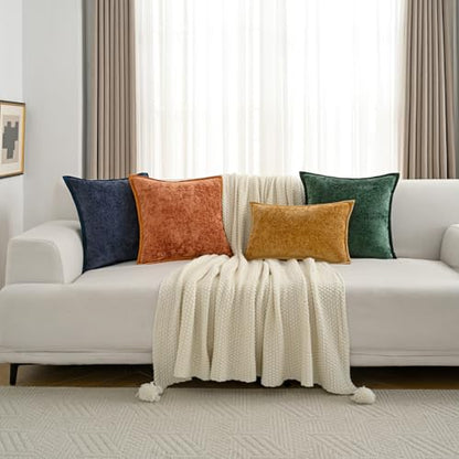 Tobacco Chenille Throw Pillow Covers 24x24 Inch Set of 2,Soft Cozy Bound Edge Design European Cushion Cover,Home Decor for Couch Bed Living Room