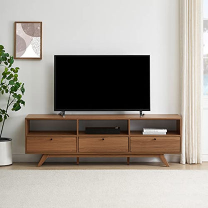 Kimi Mid Century Modern Minimalist Drop-Down Door Stand for TVs up to 85 Inches, 70 Inch, Mocha