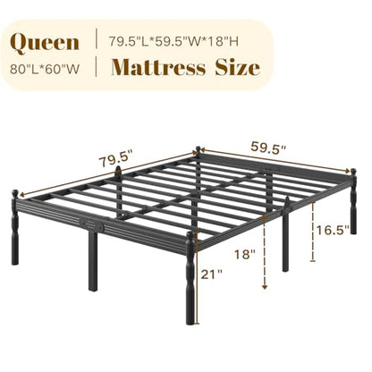 Heavy Duty Queen Size Bed Frame, 18" Black Metal with Storage, view 4