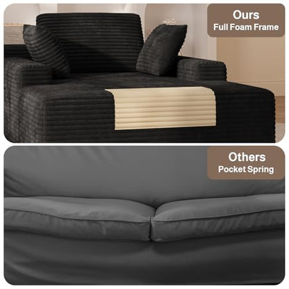 No-assembly oversized black corduroy pet-friendly chaise lounge with side pockets, view 5