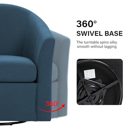 Swivel Accent Chair Armchair, Modern Round Single Sofa Seating Comfy Reading Barrel Chairs for Living Room Bedroom (Blue, Set of 2)