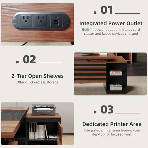 Executive L-Shaped Desk with Storage Cabinet 78-Inch, Brown Black, view 6