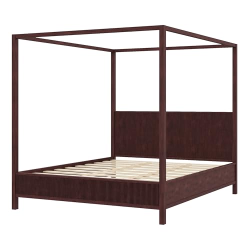 King Wooden Canopy Bed Frame with Headboard, Espresso, view 8