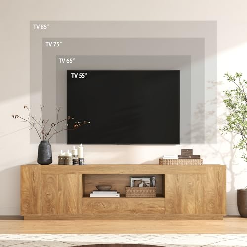 Farmhouse TV Stands for Living Room 78.7-Inch, Natural Oak Brown, view 4