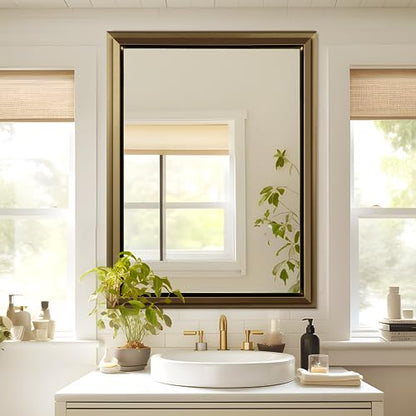 40x30 Inch Bathroom Vanity Mirror, Aluminum Alloy Frame Wall Mounted Mirror for Bedroom Room, Dressing Room, Living Room, Hallway, Gold